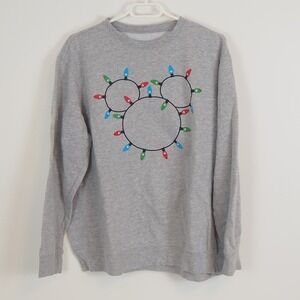 Disney Mickey Mouse Holiday Sweatshirt Women's XL Crewneck Gray Christmas Lights